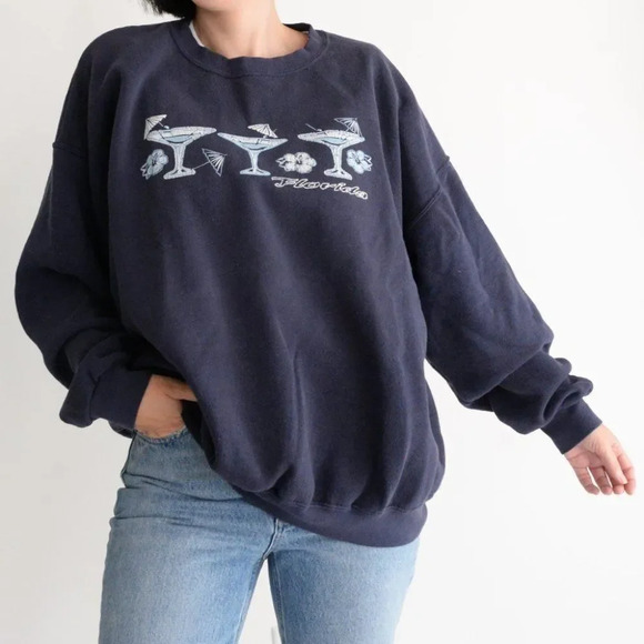 Vintage Florida Three Umbrella Drink  Crew Neck - Navy XL - Picture 1 of 8